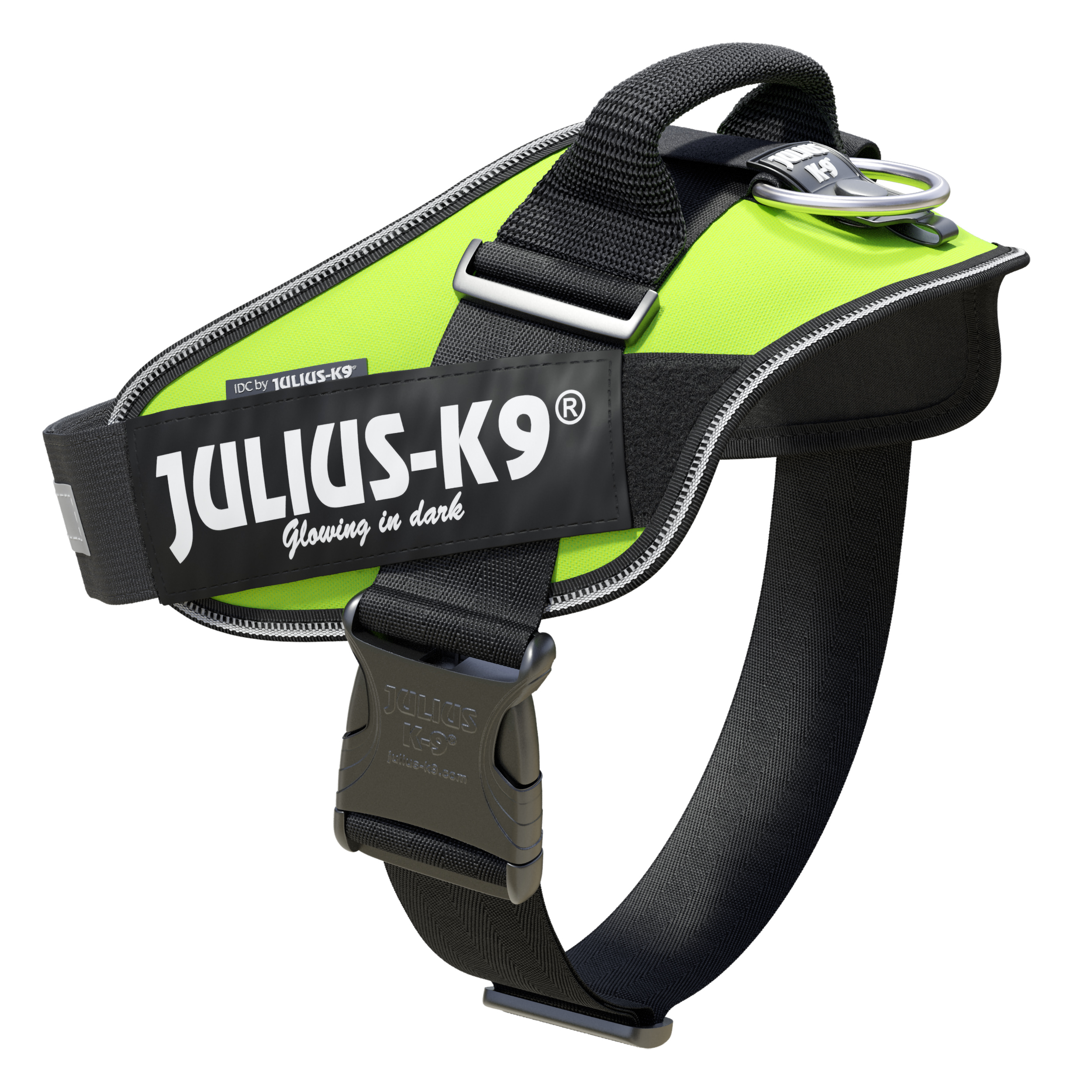 JULIUS-K9 ®IDC®-Power koiranvaljas, Neon keltainen ja tekstitarrat haluamallasi tekstillä