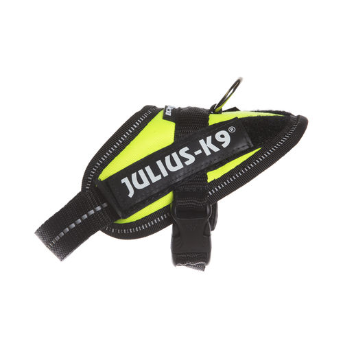 JULIUS-K9 ®IDC®-Power koiranvaljas,UV neon keltainen ja tekstitarrat haluamallasi tekstillä