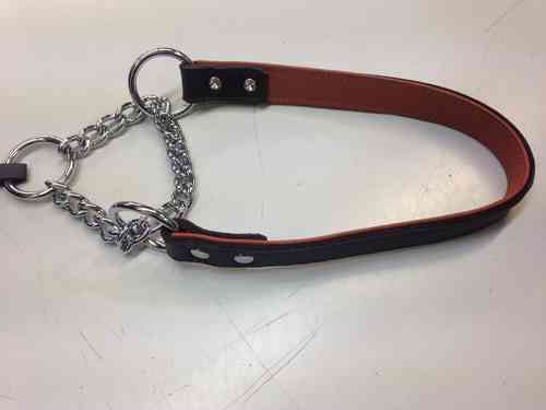 leather collar with chain dark brown/cognac 20 mm x 50 cm