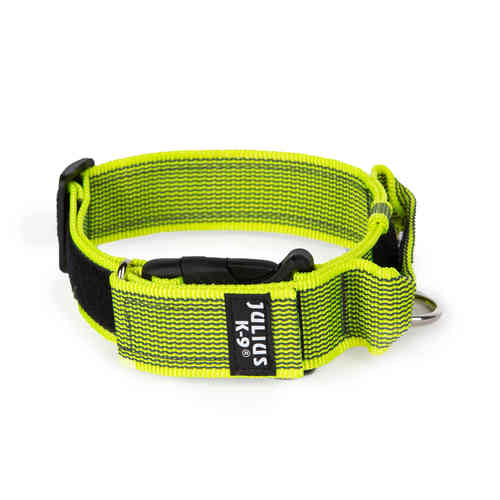 Julius-K9® koiran kaulapanta turvalukolla ja kahvalla neon keltainen 50 mm / 47-67cm